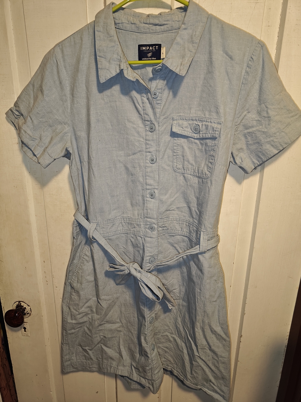 Impact Light Blue Button-Front Dress with Waist Tie